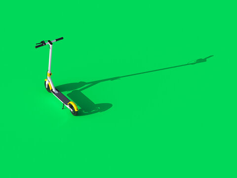 3d render of scooter with long shadow on green background