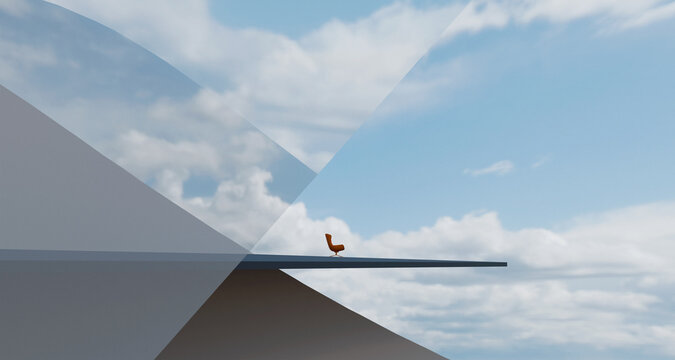 Armchair on modern architectural platform outdoors with serene sky