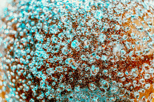 Abstract close up of colorful crystal bubbles with blue highlights
