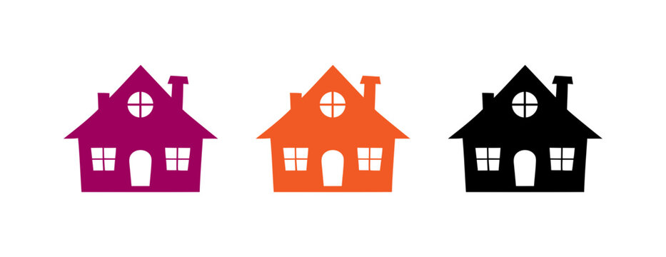 set of cartoon houses in different colors
