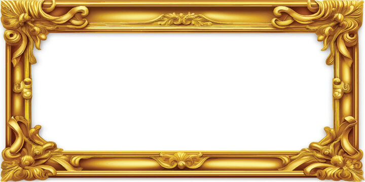 An ornate antique gold picture frame with a vintage baroque design isolated on a blank white background for museum art gallery decoration