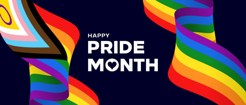 Pride Month background, LGBTQIA progress pride flag banner