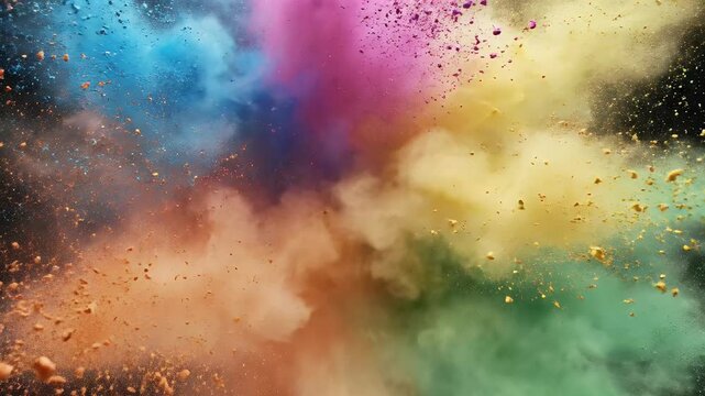 Vibrant colorful powder explosion against a dark background