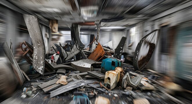 Damaged Shipping Container with Debris Inside.