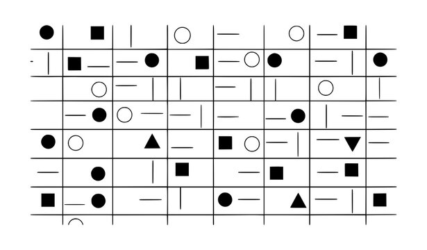 Minimal black and white geometric seamless pattern with clean shapes modern vector background