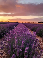 Obraz premium Field Landscape Lavender Flower Nature Sky Purple Summer Flowers Spring Plant Meadow Green Agriculture Sunset