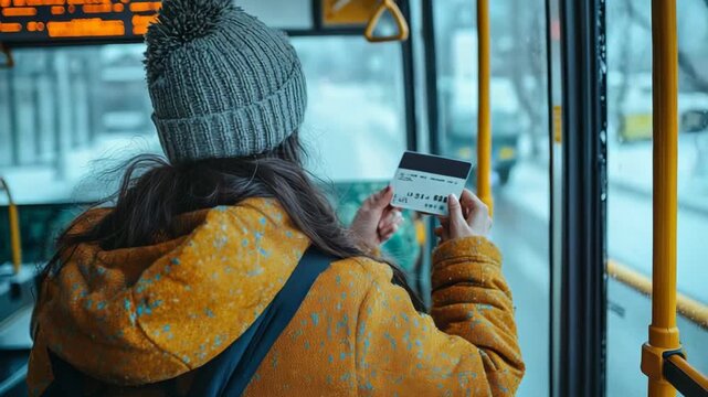 selective focus commuter showing bus pass