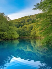 Obraz premium Water Lake River Nature Landscape Sky Forest Tree Reflection Summer Green Trees Cloud Pond Mirror