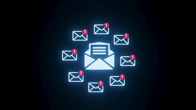 Notifications show unread emails with bright icons on dark background during evening hours.