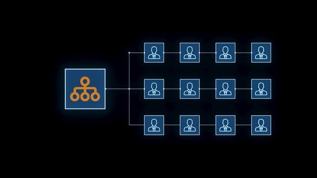 Graphic representation of a network showing links between a central node and multiple user nodes.