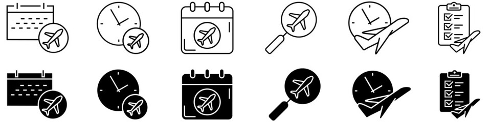 Departure date icon vector set. Departure time Illustration sign collection. Flight schedule symbol or logo. © Denys