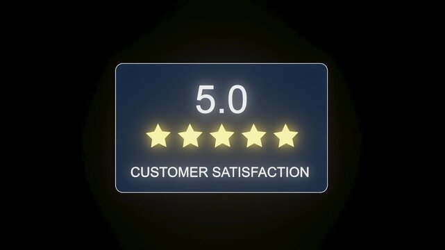 Five star rating showing high customer satisfaction on a digital display.