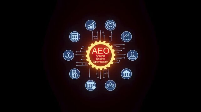 Understanding answer engine optimization with key elements and icons in a digital design.