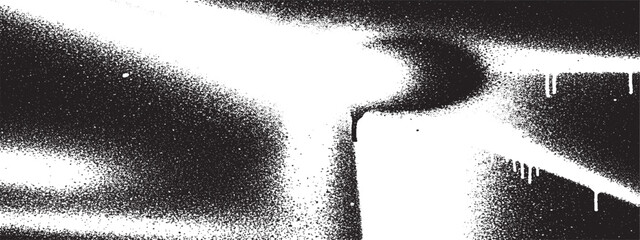 Abstract black and white spray paint splatter with paint drips, gritty texture background for urban design and grunge aesthetics, graphic resource © HexaFrame