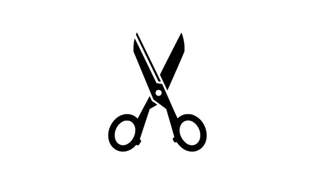 Minimal cutting scissors icon flat black vector isolated on white background