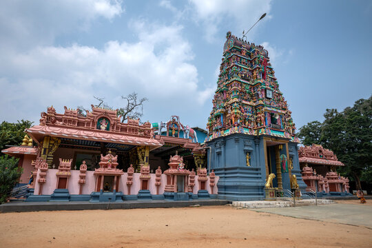 The exterior and gopuram of Thellippalai Sri Durga Devi Temple located in Jaffna, Sri Lanka. It is dedicated to Hindu goddess Durga.