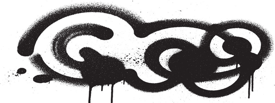 Abstract looped graffiti tag style graphic with drips, a bold black sprayed design element, urban art