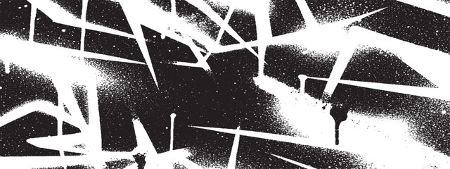 Abstract chaotic white paint streaks and splatters on black, energetic urban art texture, grunge graphic element, brush stroke © DARK GRASS