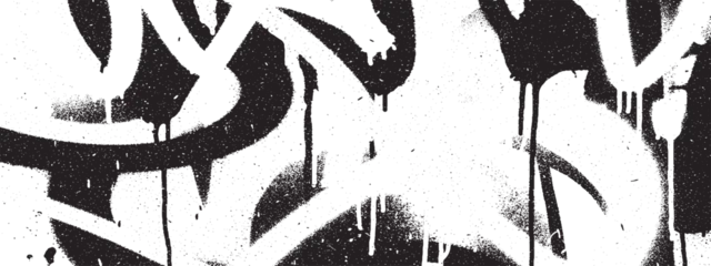 Fototapeten Graffiti White graffiti spray paint strokes with drips and splatter on textured black background, urban grunge art  © HexaFrame