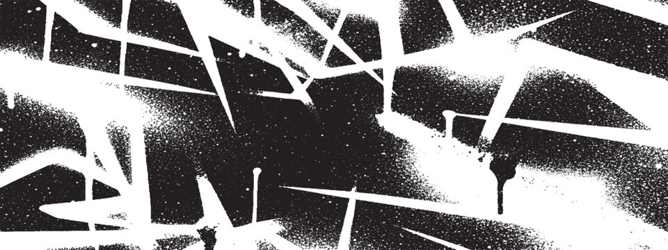 Abstract chaotic white paint streaks and splatters on black, energetic urban art texture, grunge graphic element, brush stroke