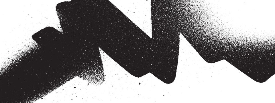 Black abstract spray paint stroke with textured splatter effect on white background, grunge urban art style, brush stroke