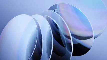 Fototapete Kunst Precise iridescent discs glass plates on a dark blue background  © Photocreo Bednarek