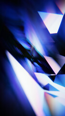 Kaleidoscopic diamond refracting light, creating a beautiful and colorful lens flare on a dark background