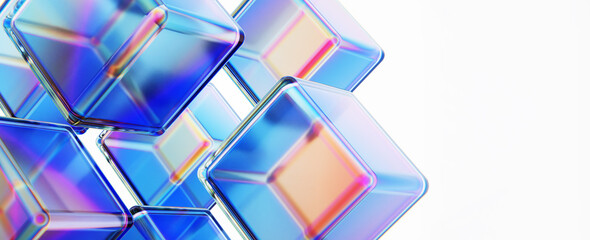 Iridescent glass cubes with light dispersion isolated on a white background