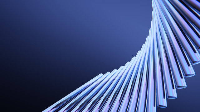 Abstract spiral design with a gradient blue background and metallic elements
