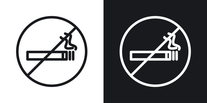 No smoking including electronic cigarettes sign set in black and white stroke lines
