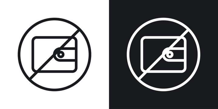 No wallet sign set in black and white stroke lines