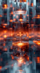 Fototapeta premium Futuristic glowing cube structures, abstract digital technology background