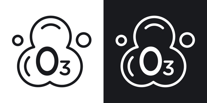 Ozonation icon set in black and white stroke lines