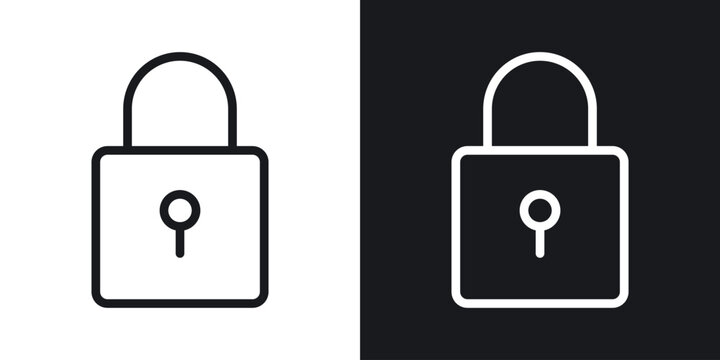 Padlock icon set in black and white stroke lines