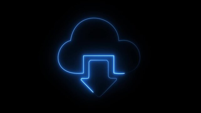 Glowing neon line Upload icon symbol, cloud icon and neon line upload arrow icon animation on a dark background..