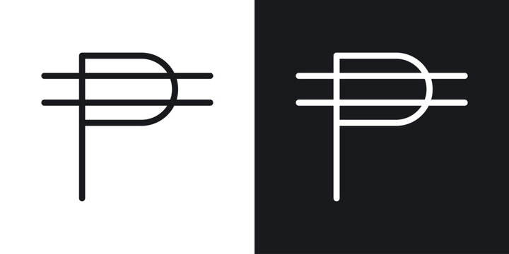 Philippine currency icon set in black and white stroke lines