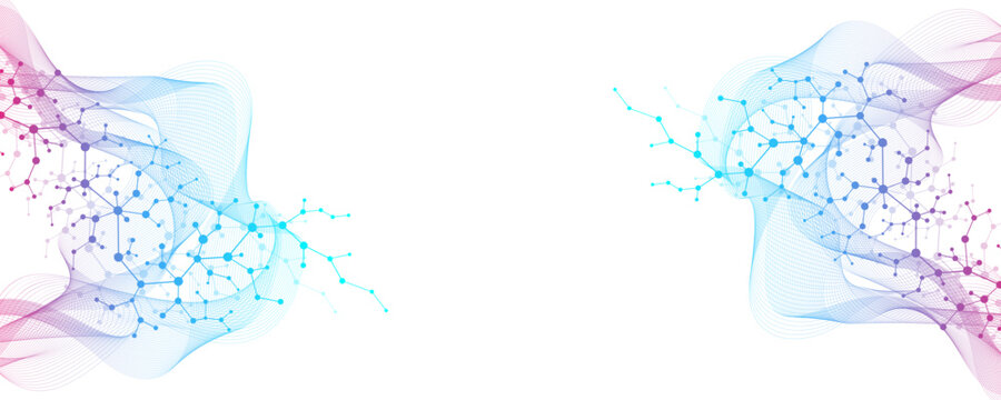 Molecular abstract structure and genetic engineering DNA. Healthcare and medicine background concept. Scientific research background. Wave flow. Innovation pattern. Vector illustration.
