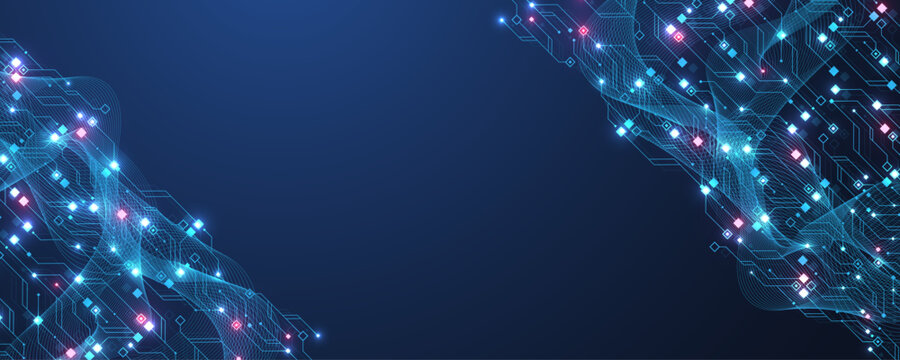 Modern technology circuit board texture background design. Quantum computer technology concept. Futuristic blue circuit board system background. Motherboard vector illustration.