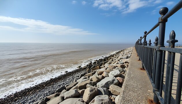 Aerial View of Whitstable Promenade and Shingle Beach, Kent, UK, *Coastal travel landscape