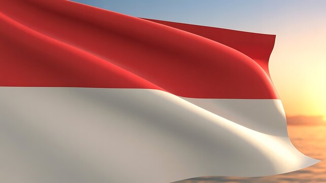 Monaco flag waving in golden sunset sky