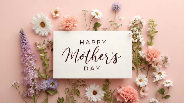 happy mothers day floral greetings with blooming flowers animation