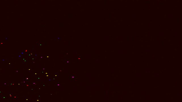 A black background with a white section at the bottom, adorned with scattered multicolored dots