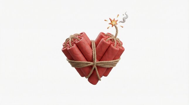 3D Concept of Heart Shape Made of Red Dynamite Sticks