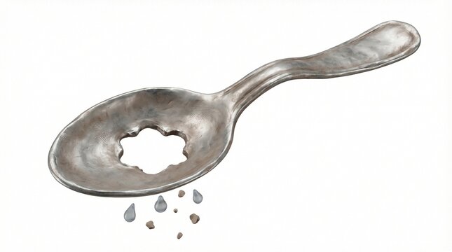 3D Illustration of Silver Soup Spoon with a Large Hole