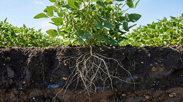 Split-Level Cross-Section of Healthy Soybean Plant Roots