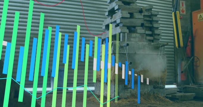 Colored bars rising from lower left sweeping right while stacked molds releasing dust, showing risk