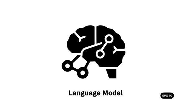 Bold large language model AI icon glyph solid black vector isolated on white