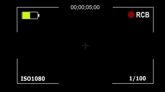 Recording camera OSD Screen Interface Overlay, Transparent Alpha Channel, Timecode Display, Motion Graphic Loop 4k video animation seamless loop