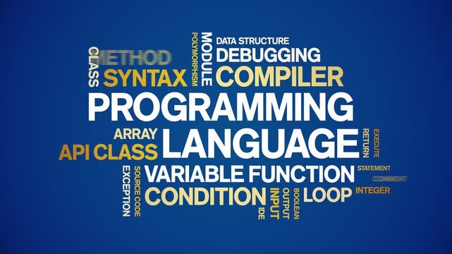 Programming Language animated word cloud-text design animation tag kinetic typography seamless loop.