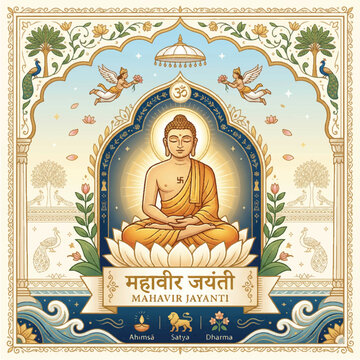 Mahavir Jayanti Greeting Vector Design in Flat Traditional Style